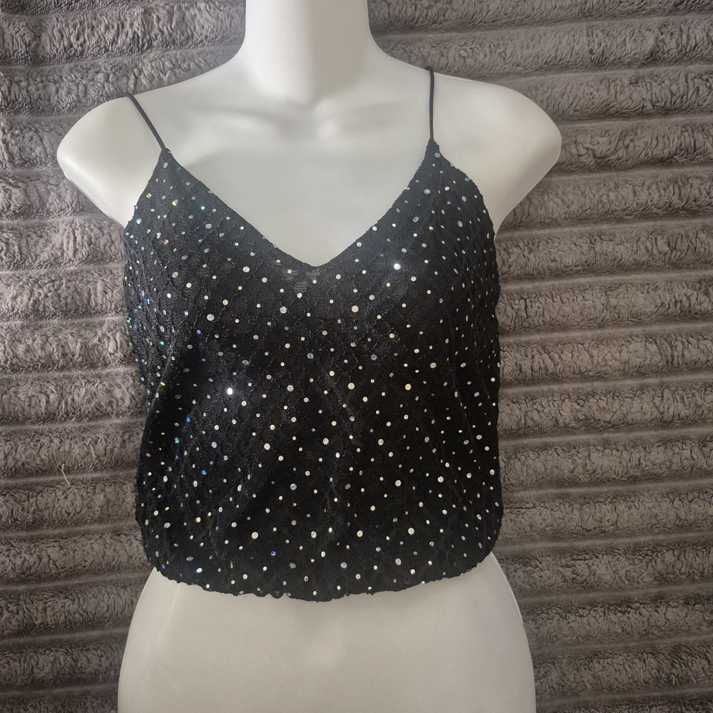 Elegant Black Sequin Top Vintage Style